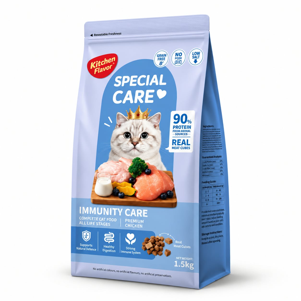 Kitchen Flavor Grain Free Special Care Immunity Care Complete Cat Food All Life Stages Pigeon & Chicken - 1.5kg